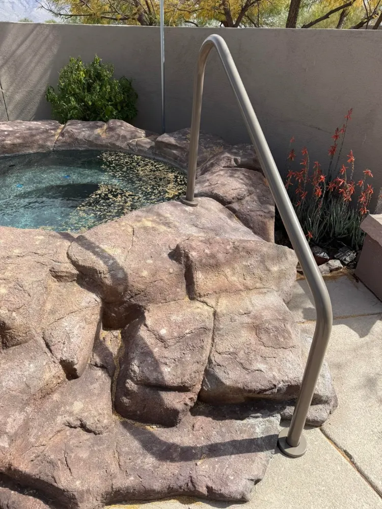 Newly installed spa handrail viewed from the deck in Tucson